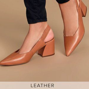 Lulus | Bixby Cognac Vachetta Leather Pointed-Toe Slingback Pumps | Sz 9